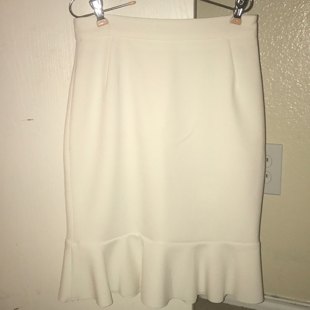 Cream ruffle pencil skirt